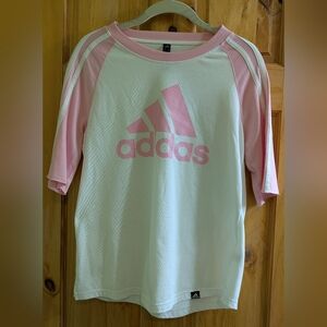 Adidas Pink/White 3 Stripe Logo T-Shirt Size Medium